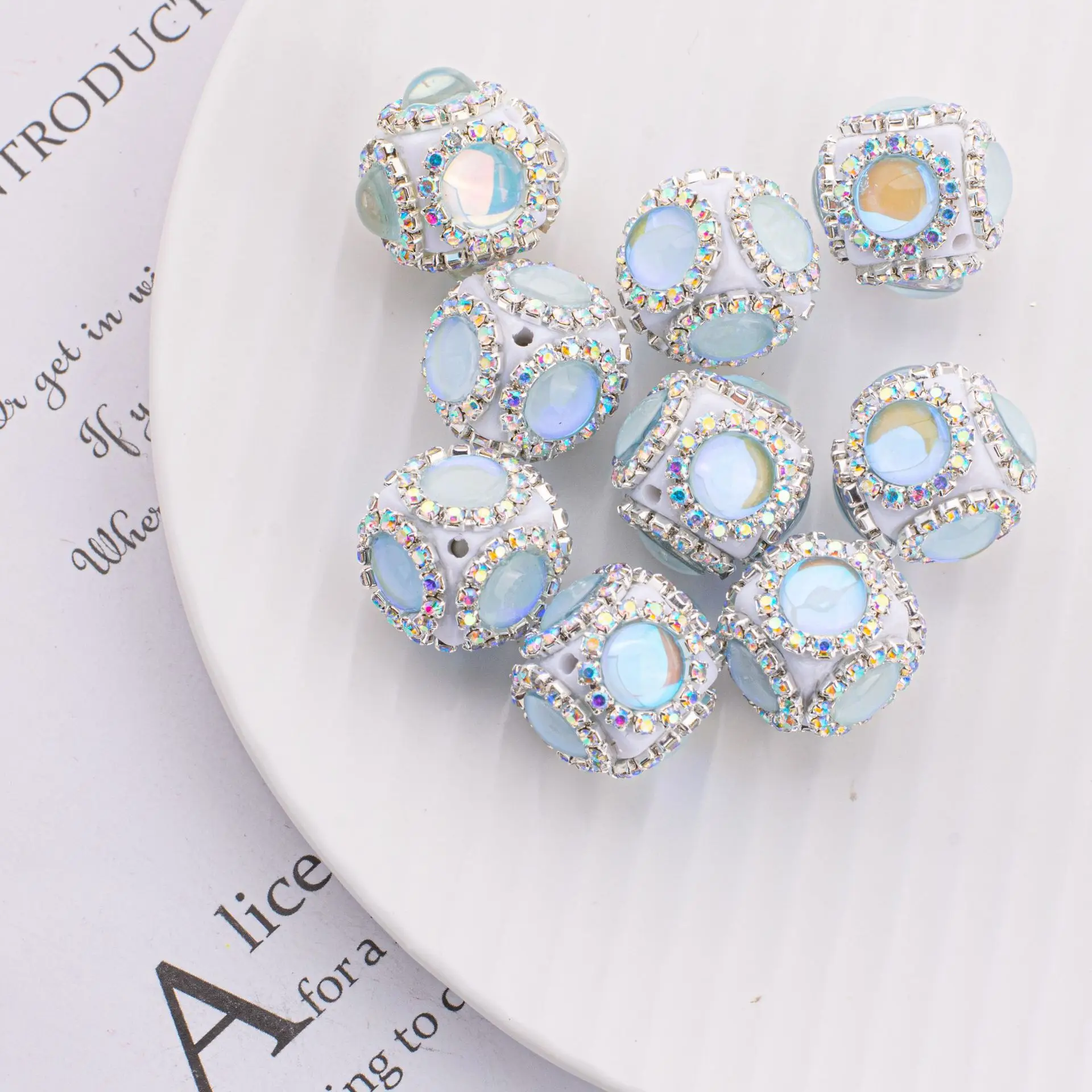 Custom amazing pave rhinestone and gemstone acrylic beads for jewelry making phone charm beads keychain loose beads