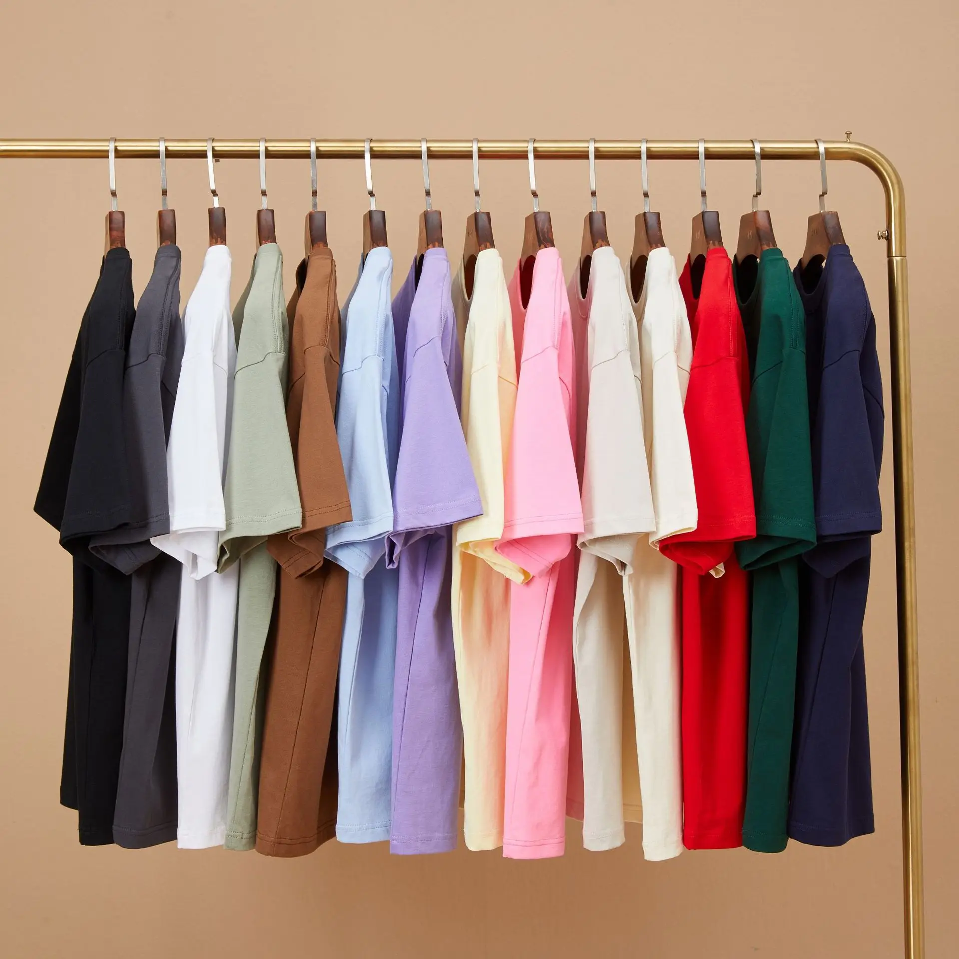 Navy Blue Black Red Brown Short Sleeve Solid Color Plain Unisex 250 GSM Oversize Heavyweight Cotton T Shirt Without Print