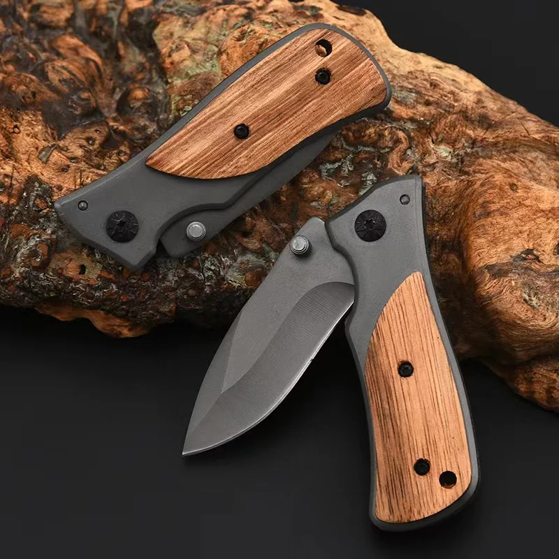 Professional Stainless Steel  multi-tool foldable wood handle pocket knife spoon and fork  plastic knife manual paper cutter