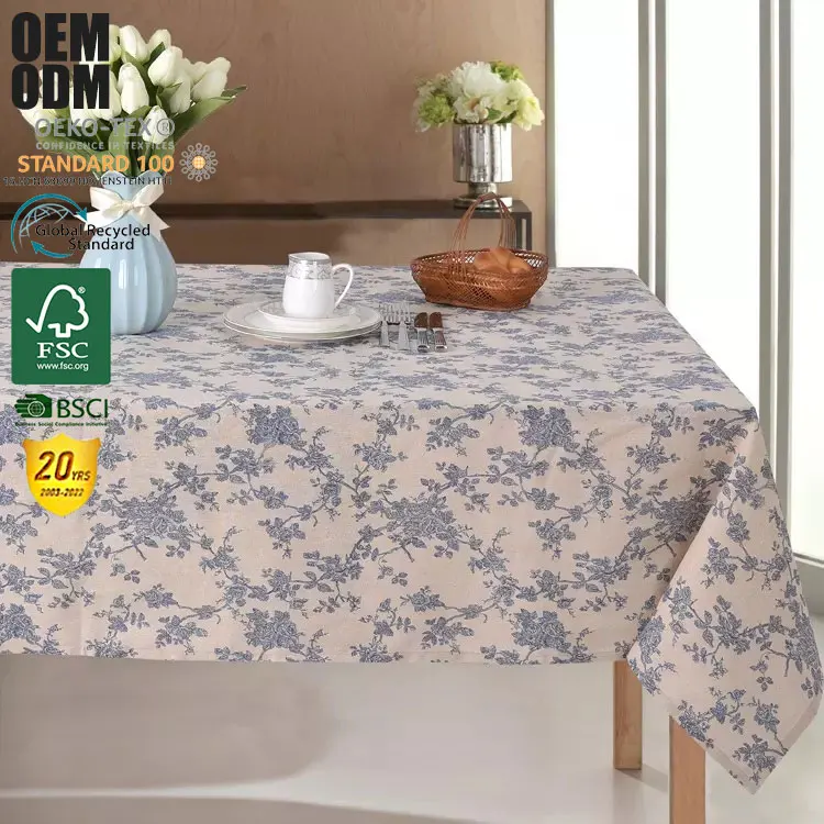 Custom 6 Feet Cotton Linen Tablecloth Rectangle Square Polyester Tablecloth Jacquard Floral Table Cloth For Banquet Home