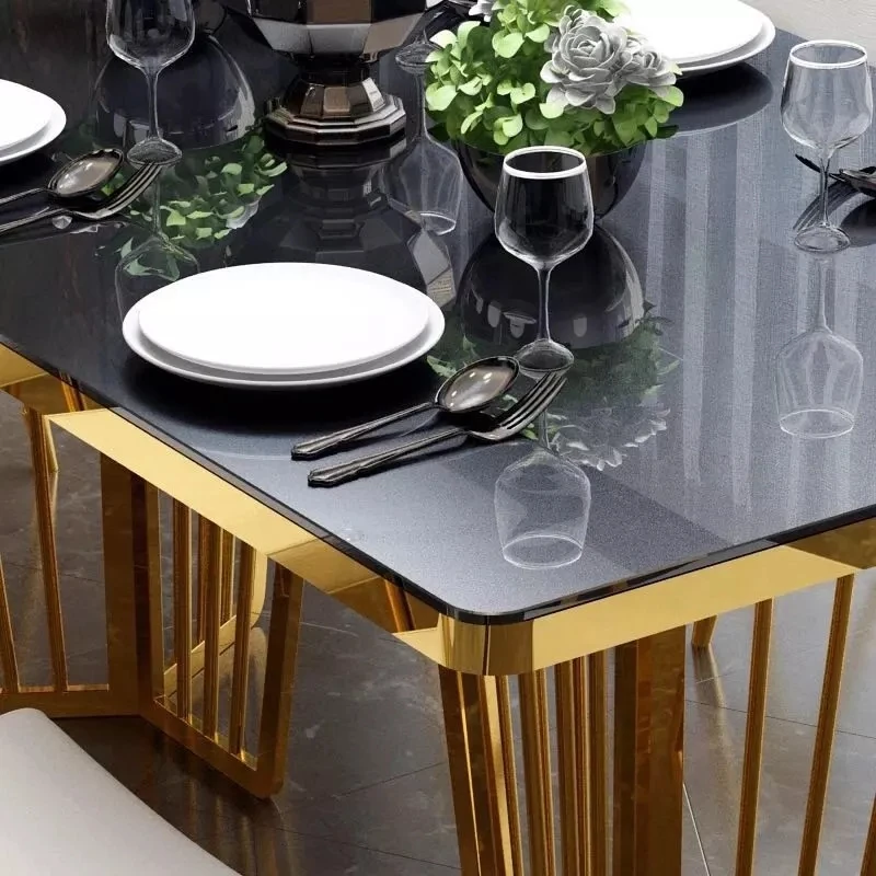 Modern marble top dining table and fabric dining chairs for modern dining table set