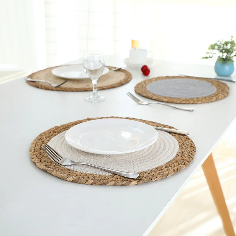 handmade straw wicker seagrass plate wall hangings decoration for home living room multi-purpose Round Woven Placemats Dining