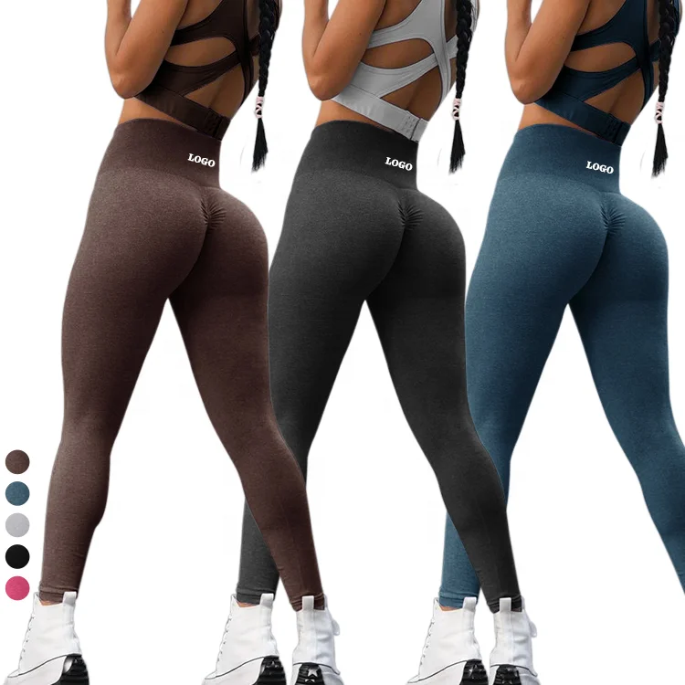 2022 sexy girls seamless scrunch butt glossy nylon high waist gym apparel sparkle yoga pants brown leggings women