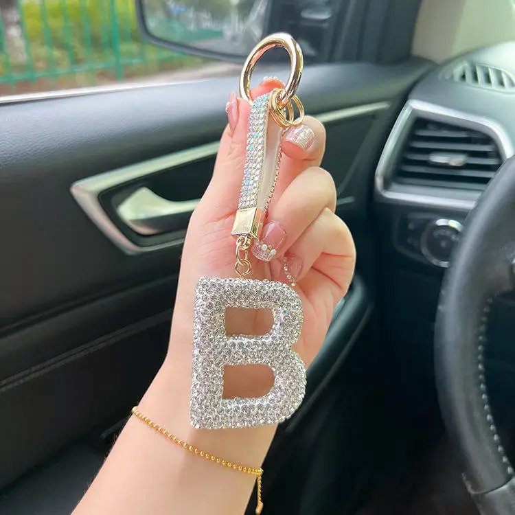 Water drill alloy key ring couple luxury key chain Bling Bling letter key ring car mobile phone package pendant accessories