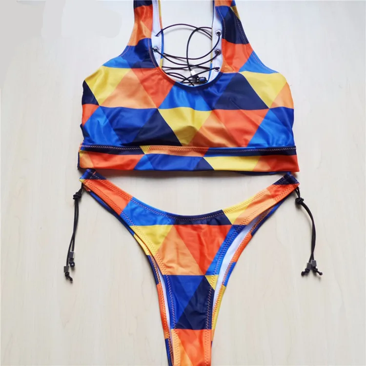 
2020 New Fashion Geometric African Printed Two Piece High Waist Bikini Set Mesh Swim Wear Women Thong Brazilian Bikinis 