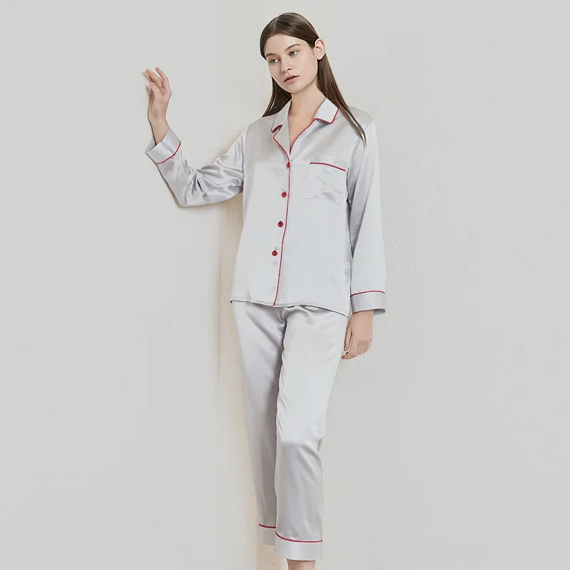 2024 Fashion Breathable 100% Mulberry silk Pajamas Customized Silk Shirt and Pants Long Sleeve Sexy Silk Sleepwear