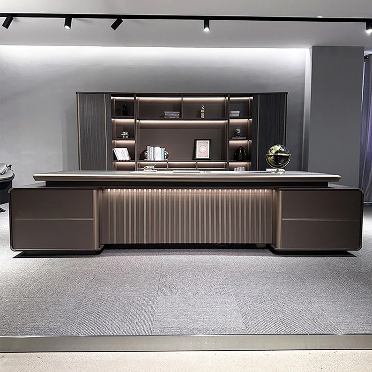 Luxury Office Furniture Work Station Boss Desk With Light Strip Classical MDF Wood Executive Escritorio Modular Table for Office