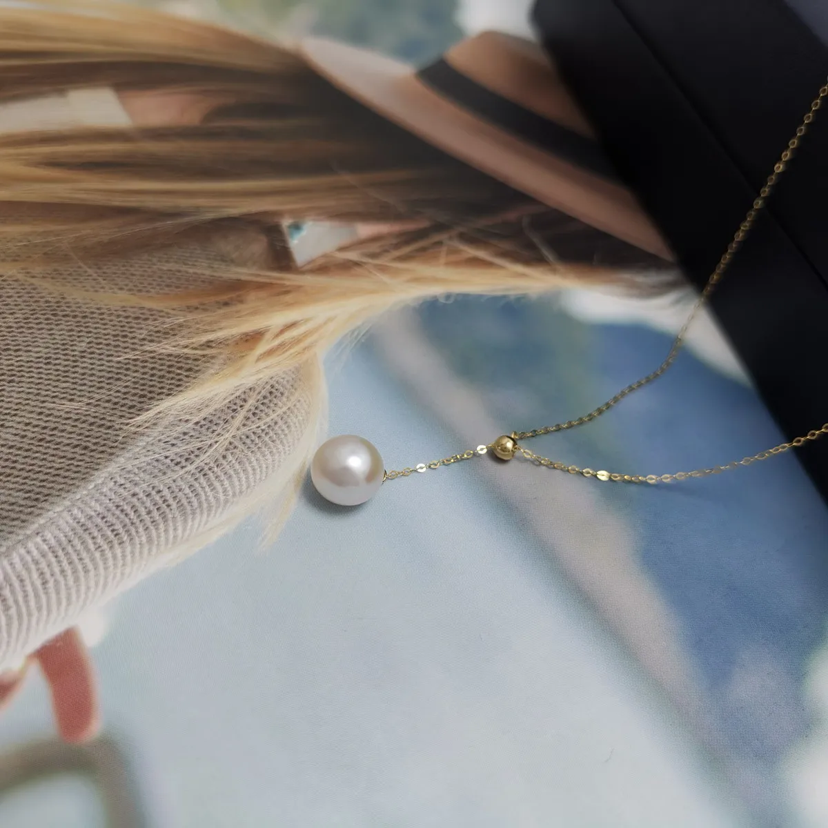 Genuine 18k yellow gold 1.0 chain natural pearl necklace AU750 yellow gold freshwater pearl necklace with adjustable size