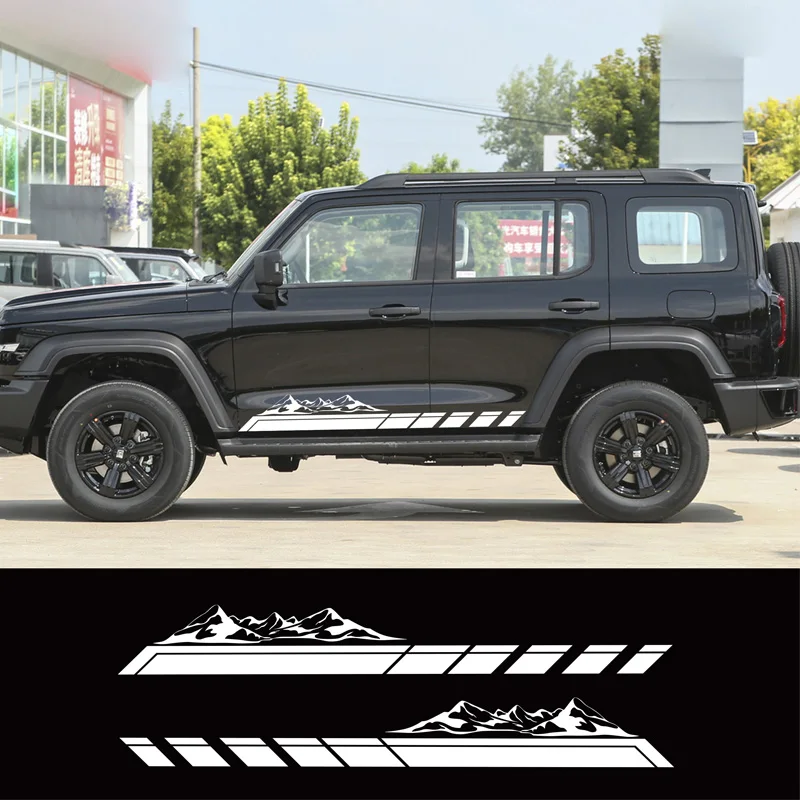 2pcs Car Stickers Door Side Mountains Stripes Graphics Vinyl Decals Film For Jeep Wrangler JL JK TJ 2007-2018 2019 2020 2021