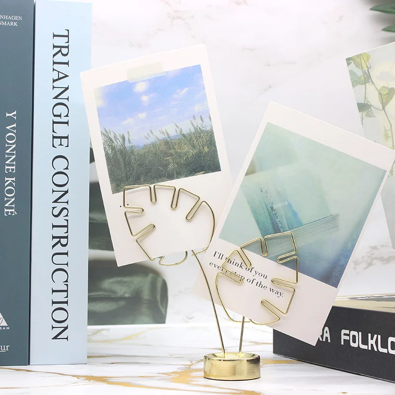 Gold Monstera Leaf Photo Memo Clip Name Card Hanging Stand Note Items Picture Frame Table Number Photo Stand Desktop Decoration