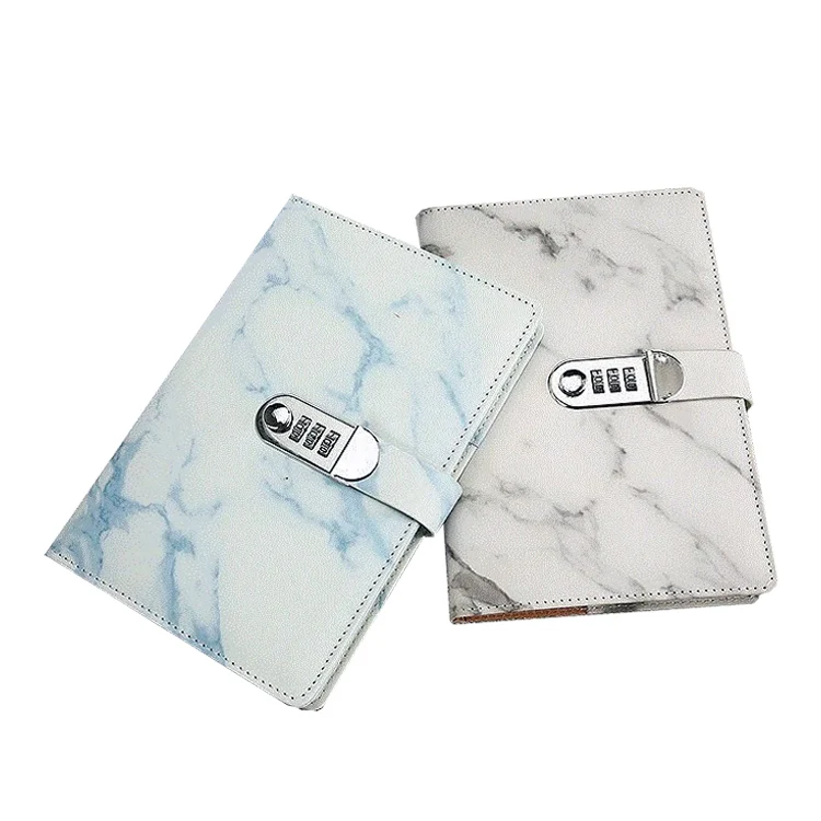 Popular notepad Password private diary note pu  A5 custom logo Marble printing notebook with Code lock