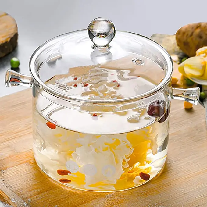 Hot Sale New Design Borosilicate Glass Cooking Pot Cookware Set With Wooden Handles