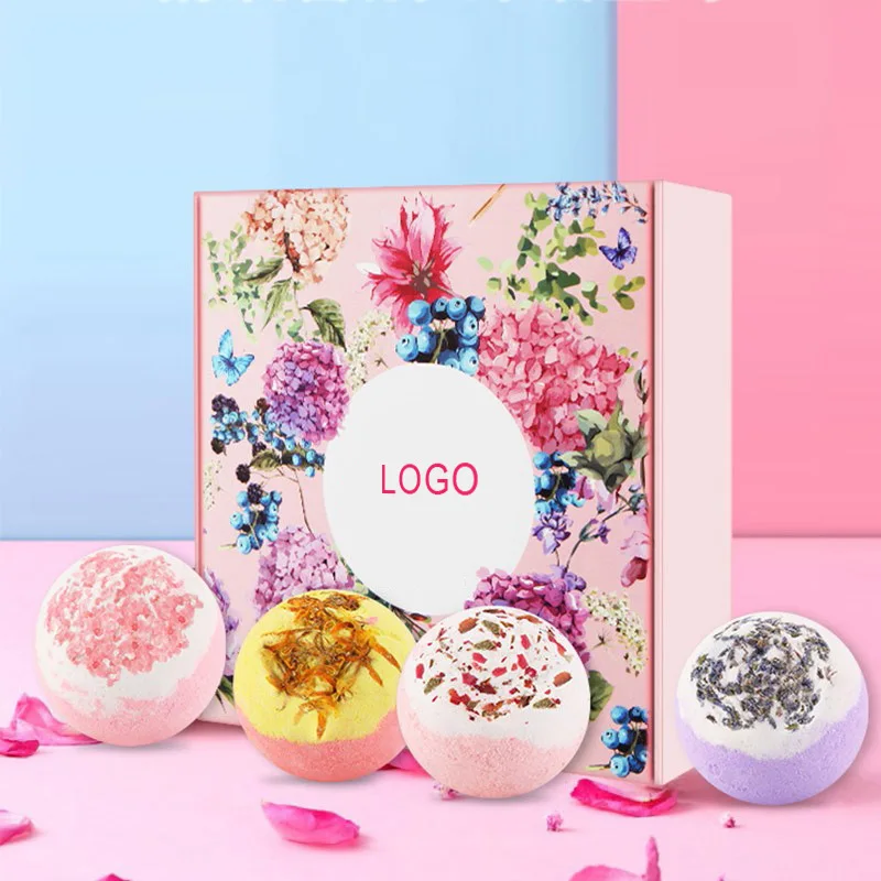Hot Selling Handmade High Quality 4PCS Pack Dry Flower Petal  Organic Moisturizing Bath Bomb Gift Set