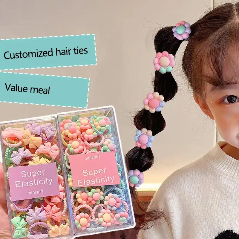 Wholesale 20/50 Pcs/Box Cute Resin Fruit Cartoon Series Baby Elastic Rubber Band Girls Elastic Hair Ties Kids Accessories Set