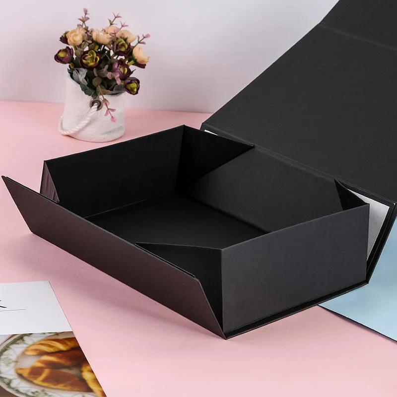 Custom Luxury Magnetic Packaging Black Paper Box Printed Logo Pack Rigid Box Cardboard Clothing Shoe Folding Box