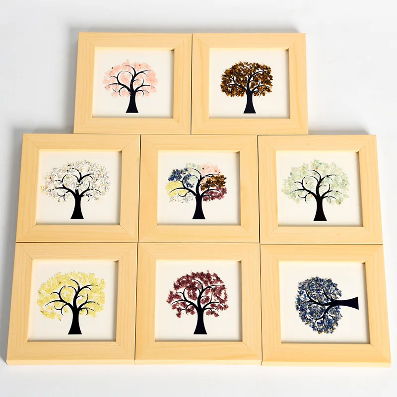 Custom Wood Photo Frame Tree of Life Original Stone Crystal Frame Table