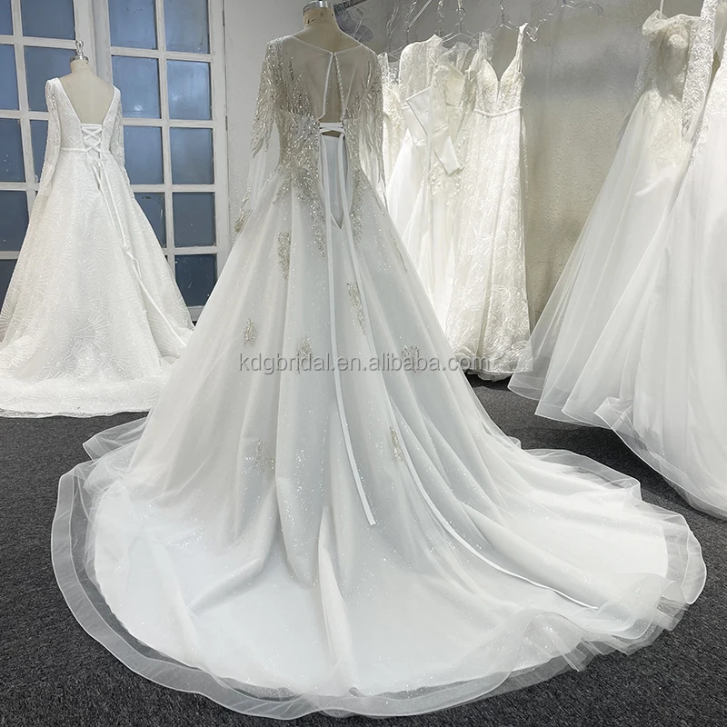 KDG Lace Appliqued Cathedral Train Brida New Style Generous Ballgown High Neck Long Sleeve Vestidos Elegantesl Wedding Dresses