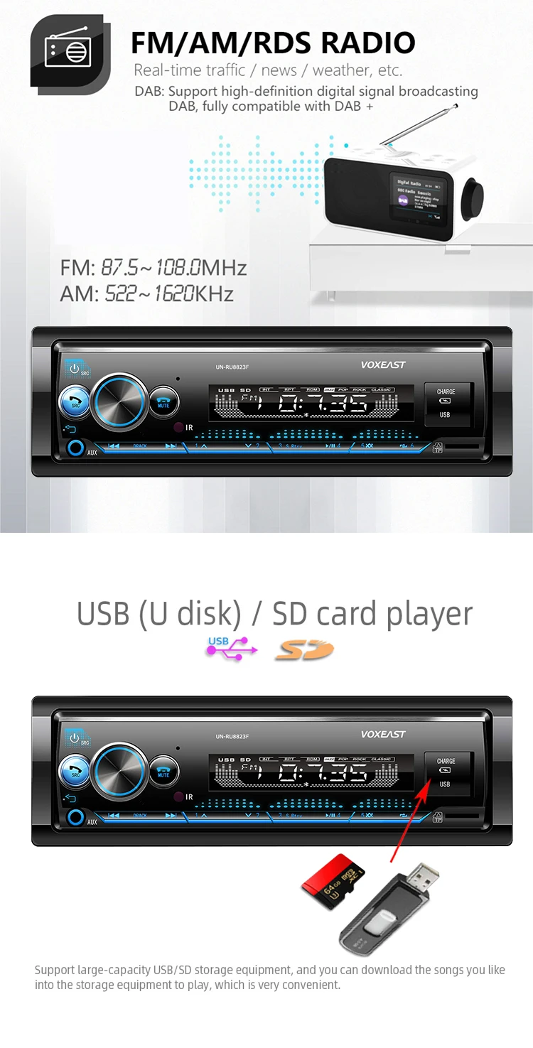 Car Stereo MP3 WMA Car Radio Receiver with Front Auxiliary Input Preamp RCA Outputs and Remote Control