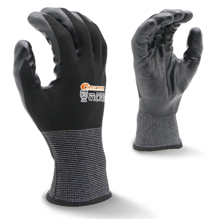 ENTE SAFETY High Quality Nitrile Smooth Coated Safety Work Gloves Cheap Price Gardening Protective Gloves with Nylon Liner