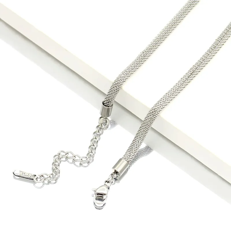 HOT sale New Fashion 4mm  High Polished Jewelry round mesh chain Stainless Steel Men Women Mesh Chain Necklace