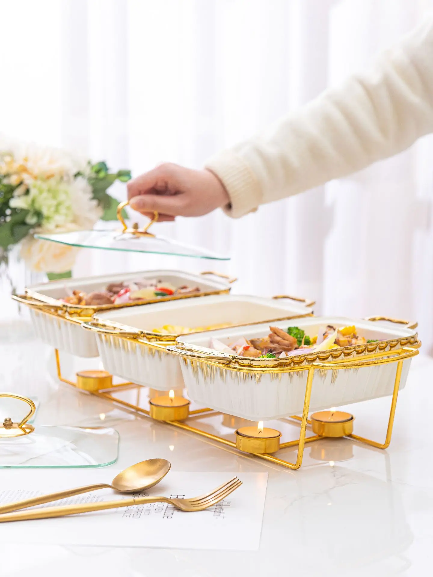 Chafing Dish Casseroles Hot Pot Food Warmer Sets of 3 Wholesale High Quality Ceramic Porcelain Europe Sustainable Colorful Box