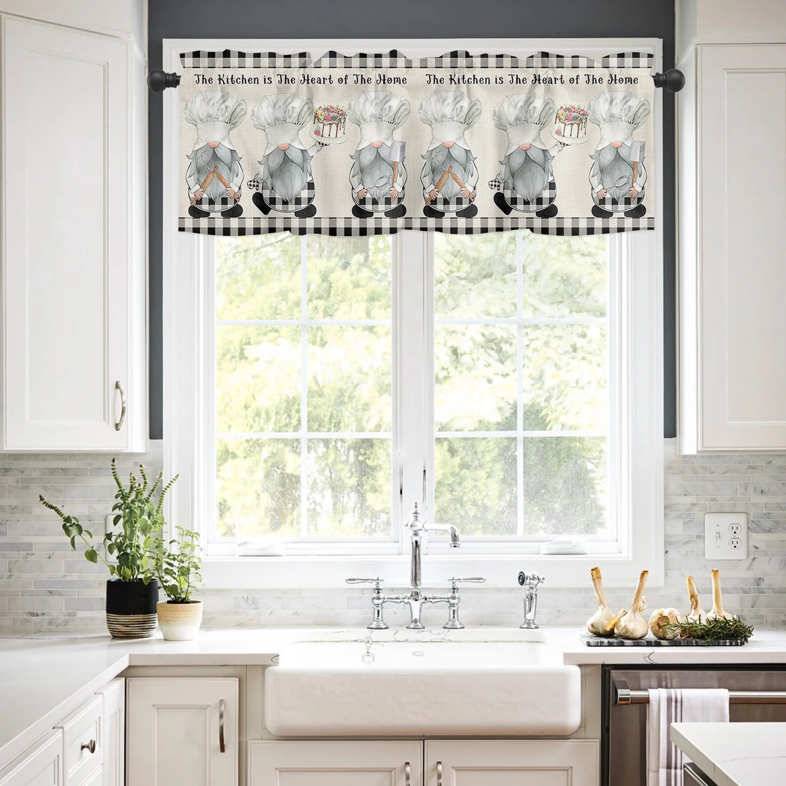 Gnomes Chef Kitchenware Printed Window Valance Treatments Cafe Tier Curtain Panels