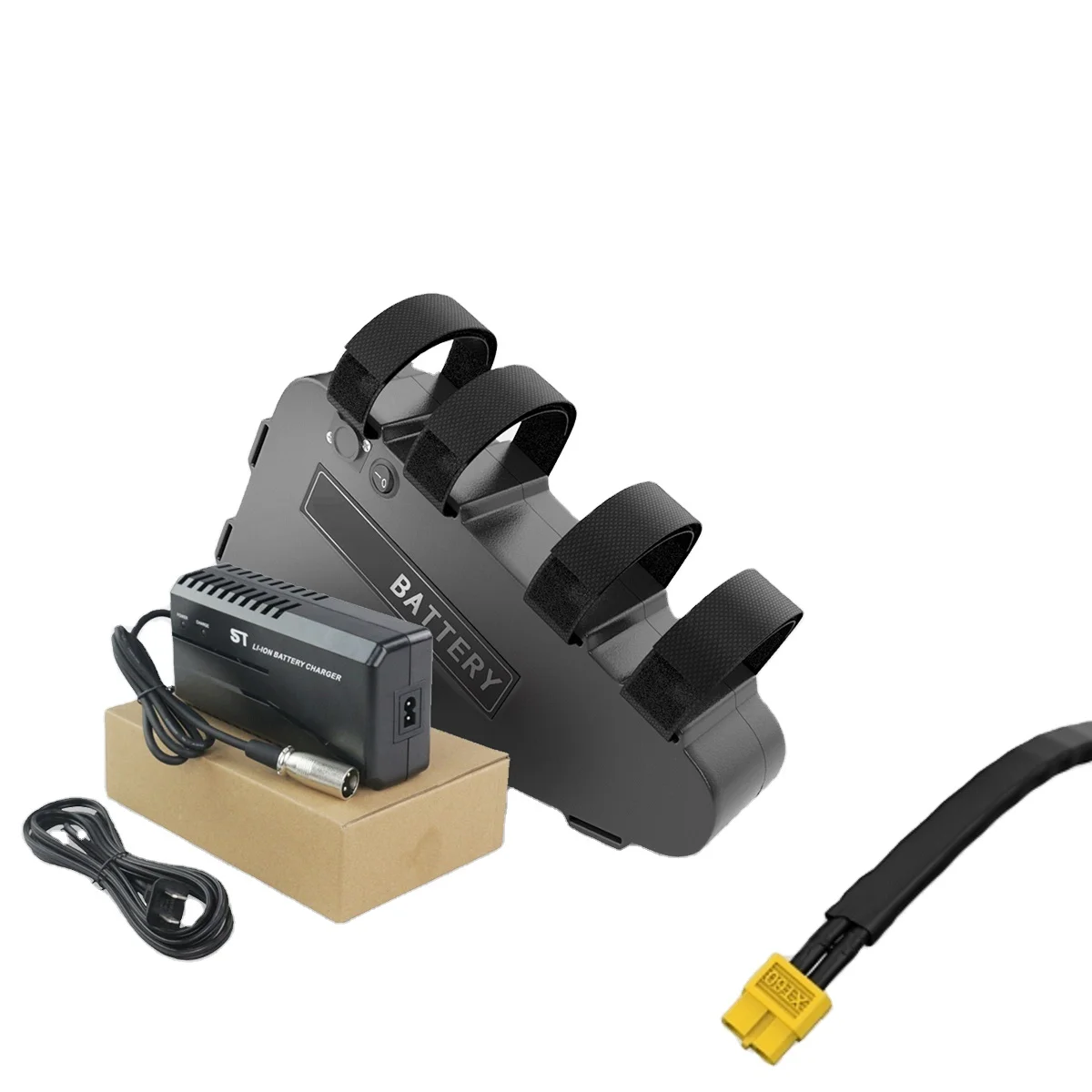 48V 21AH Triangle Shape Lithium Battery with Plastic Triangle Box and 5A Chargers