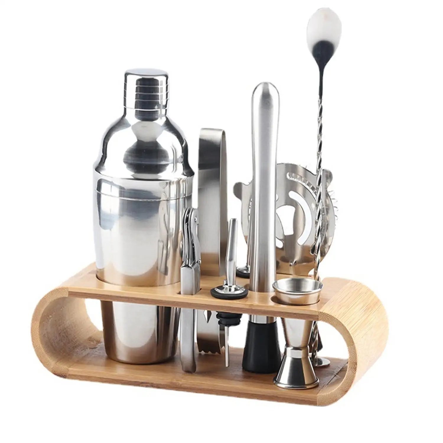 Bar Tools Accessories Bartender Kit With Stand Wine Shaker Mudler Jigger & Strainer Barware Set of 4 Made Food Safe