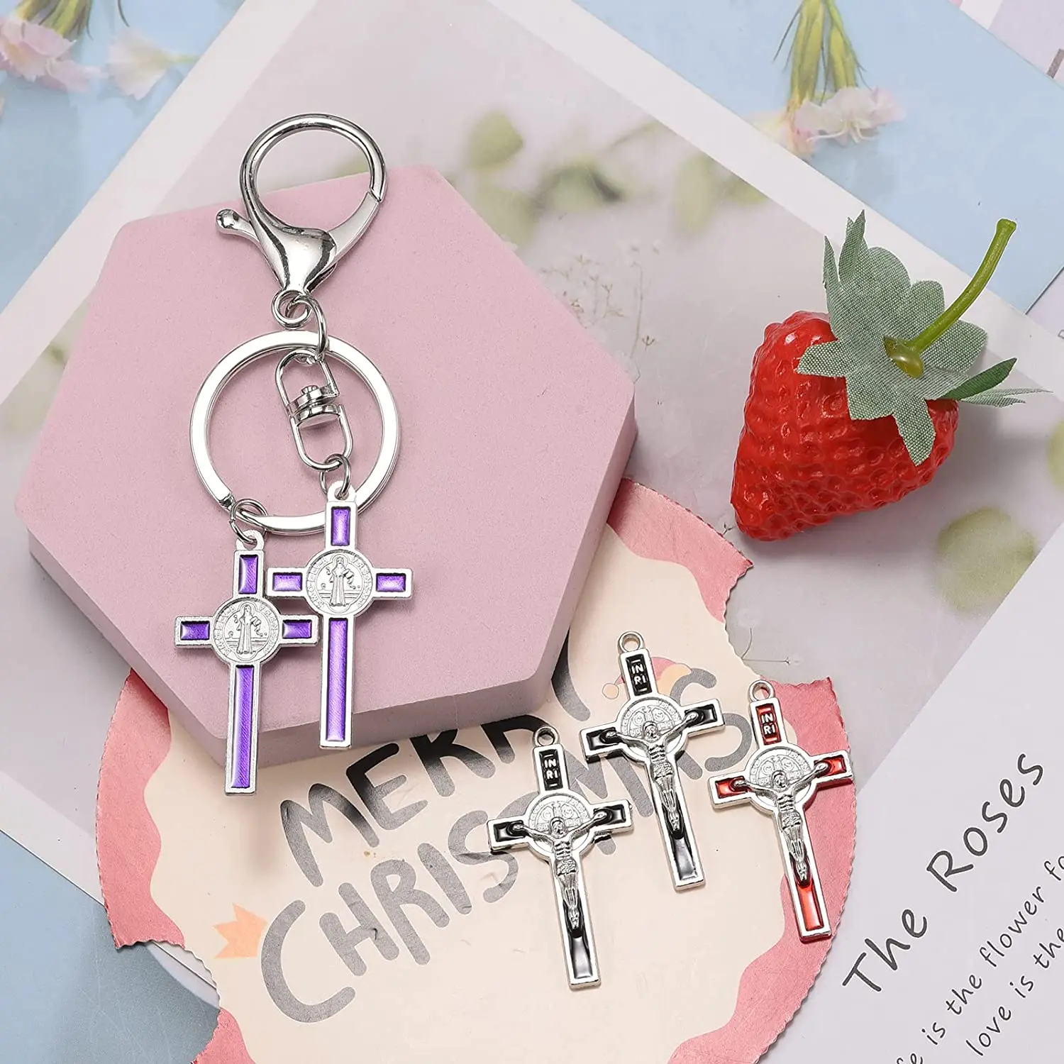 30pcs Mixed Gold Plated Enamel Cross Charm Pendant for DIY Jewelry Making Necklace DIY Jewelry Accessories 21mmx39.5mm (A625)