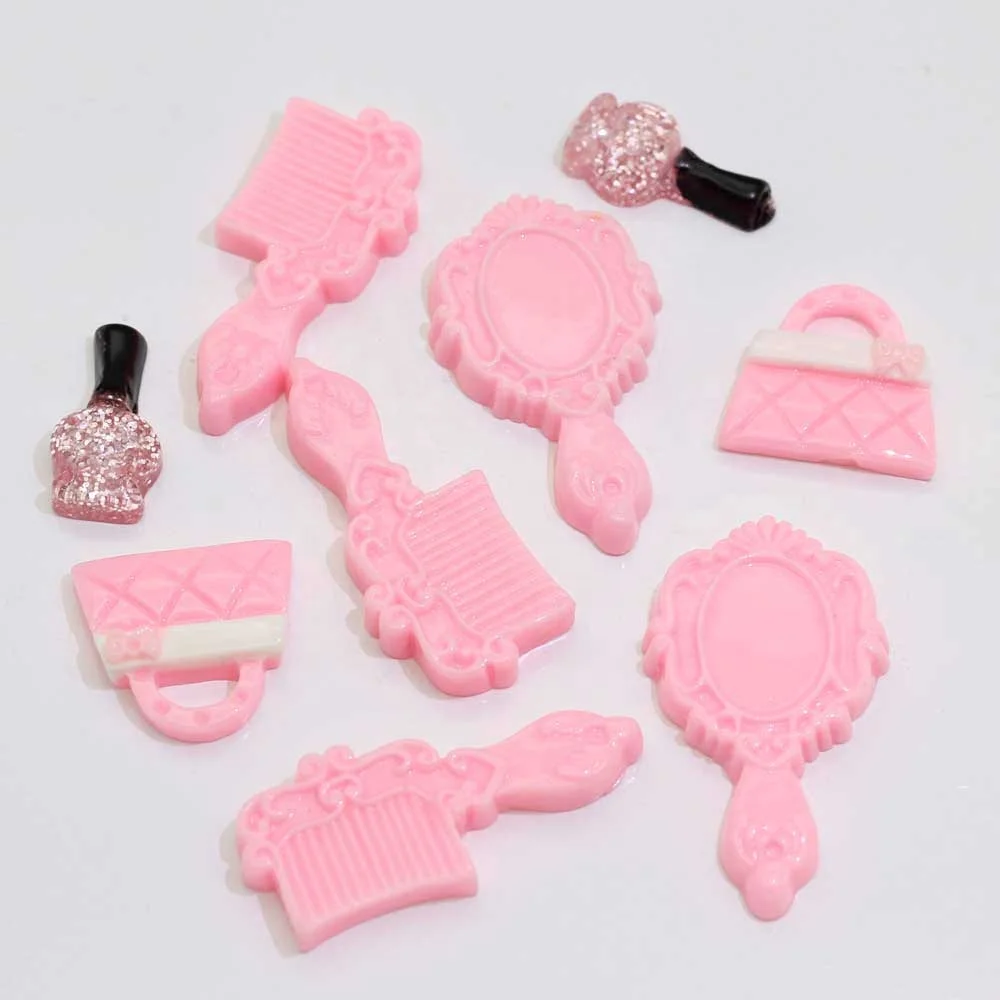 
100Pcs Kawaii Pink Mirror Comb Nail Polish Lady Bag Resin Flatback Cabochon Diy Scrapbooking Embellishment Decoration Craft 