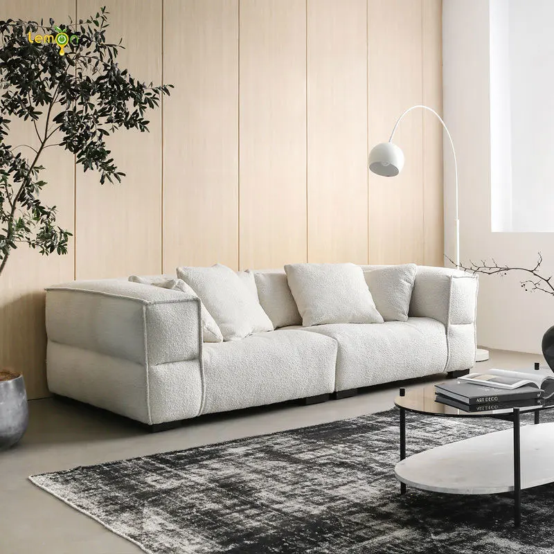 Tofu block small apartment sofa living room combination French light luxury Internet celebrity fabric sofa
