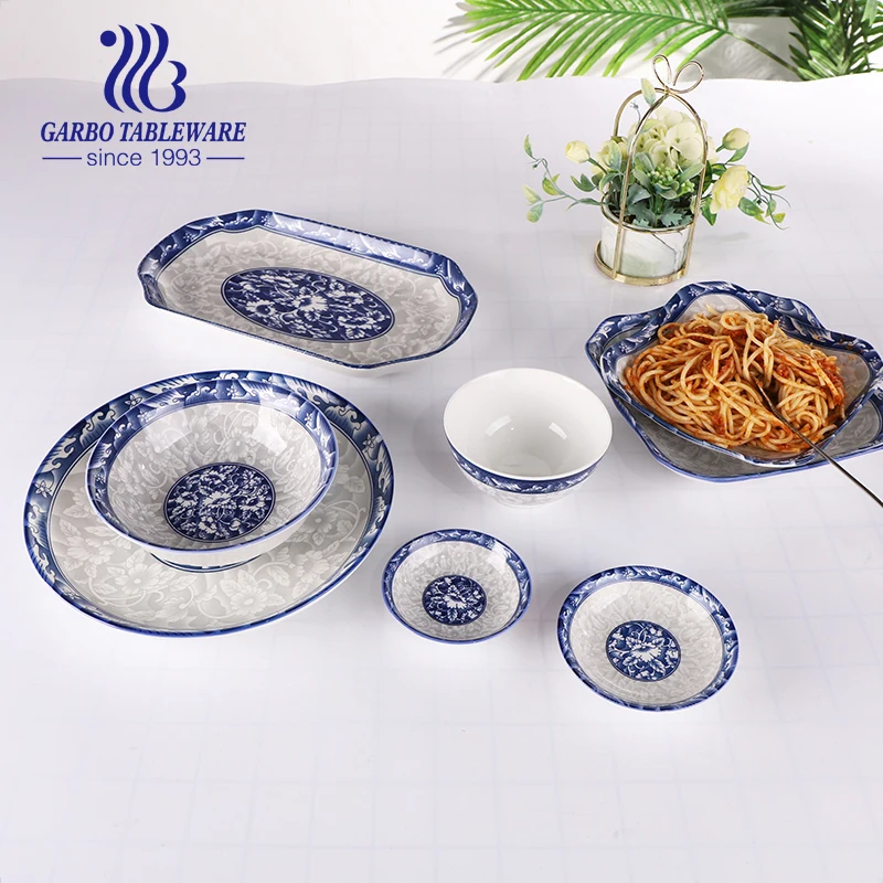 Ceramic Dinnerware Set Navy Blue Russian Style Dinner Set Under Glazed Fine Porcelain Kitchenware Tableware Dinner Set