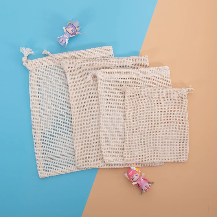 custom biodegradable eco friendly organic cotton reusable mesh produce bags set for fruits and vegetables, bolsas para verduras