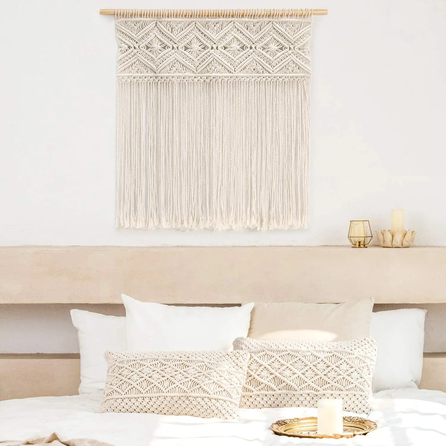 Hot Sale Macrame Valance Window Treatments Panels Curtain Woven Boho Wall Hanging Home Decor Handmade Art Tapestry Home Decor