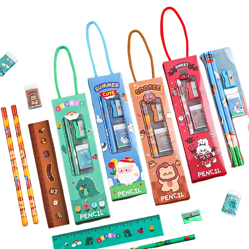Набор мультяшных коробок из пяти предметов, подарки на выпускной сезон, призы, милые карандаши, Школьные Аксессуары, Канцелярский набор для детей