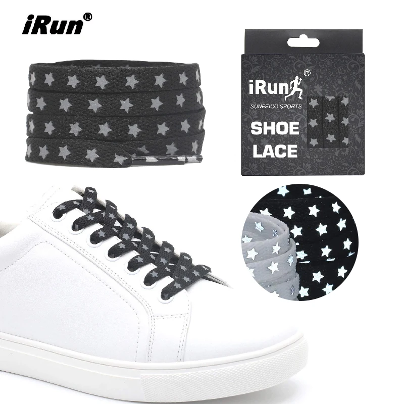 iRun Custom Printed Star Shoelaces Flat 8MM Wide Colorful Polyester Shoe Laces Sneakers Reflective Star Shoelaces