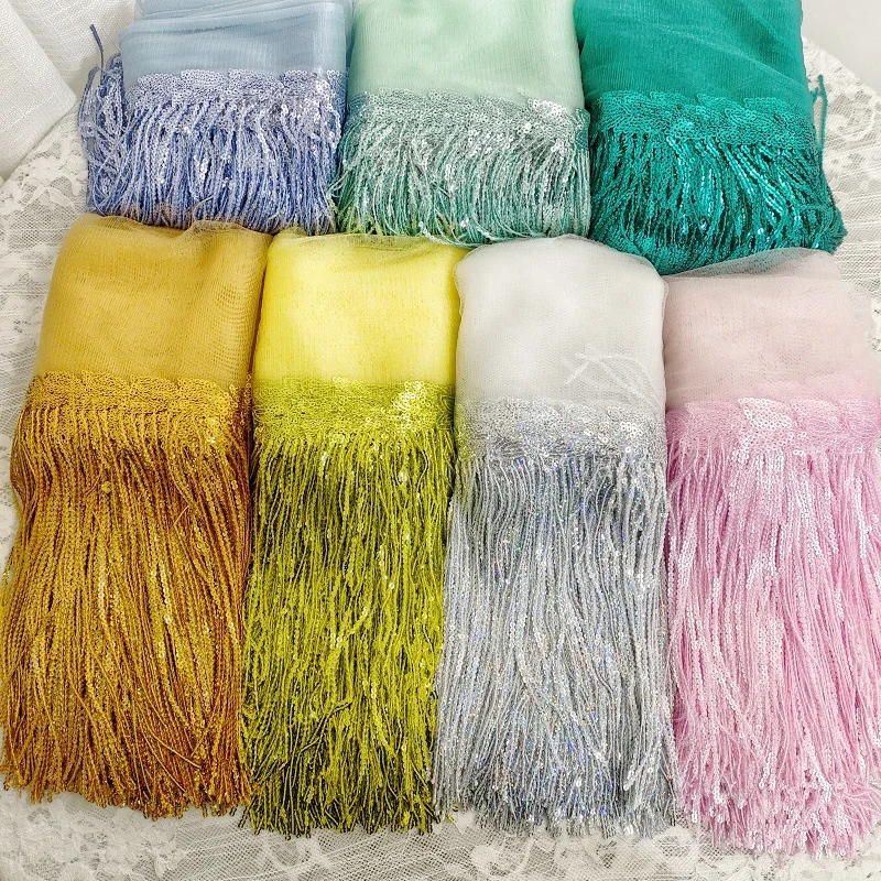 High Quality Shiny Wedding Dress Bridal Veil Paillette Sequins Lace Trim Tassel Fringe For Dress