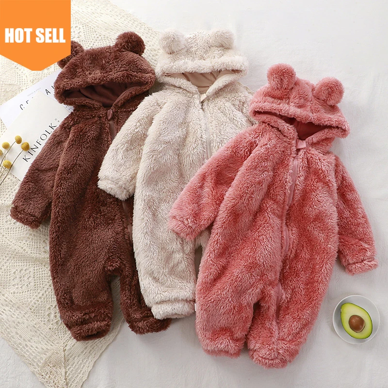 Wholesale Long Sleeve Zipper Hoodie Baby Boy Girl Winter Romper Clothes New soft Baby clothing Baby Boys Girls Jumpsuit