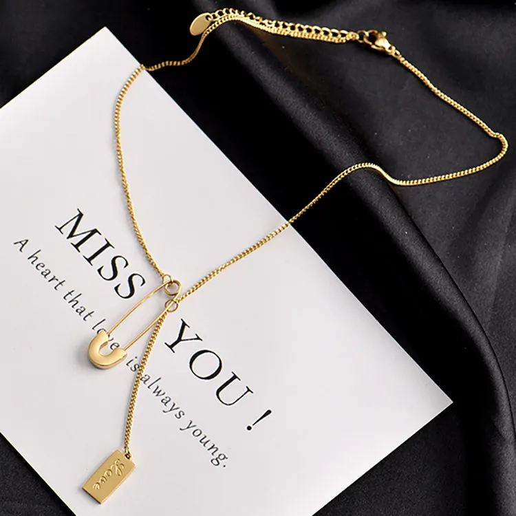 
Winstar S925 Sterling Silver Custom Pin Shape Square Brand Niche Design Necklace Prevent Allergies Female Trendy Clavicle Chain 