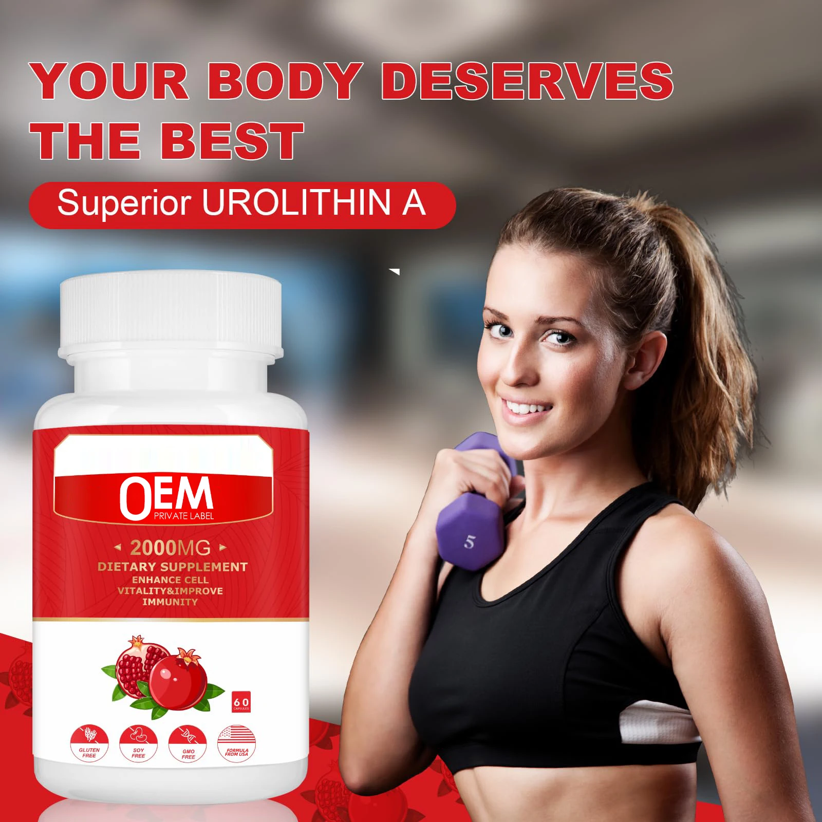 OEM/ODM Urolithin A Capsules Highly Pure Urolithin A For Healthy Aging Vitality Powerful NAD Boost Energy Supplements