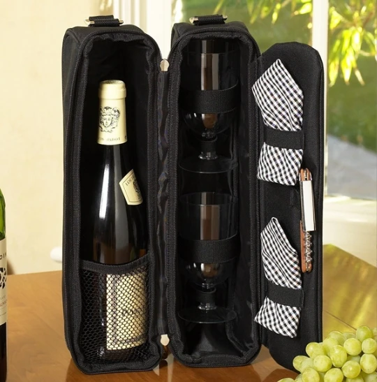 Custom 2 Bottle Travel Wine tote Bag with Cooler Compartment