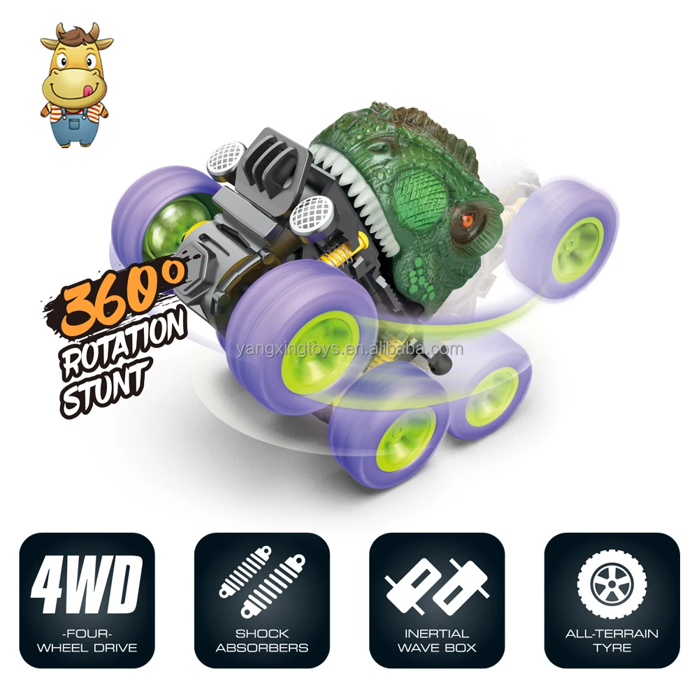 Wholesale Cartoon Inertia Car Toy Die cast 360 Degree Rotation 4 wheels Friction Vehicle Off-Road Engineering Truck