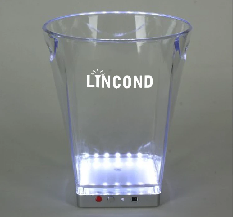 Plastic LED Champagne ice bucket 5L LED lighting wine ice cooler with handle rechargeable beer bucket ice box holder for party
