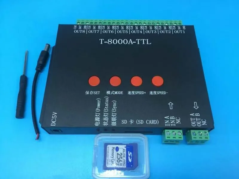 T-8000A-TTL 8-Port SD Card Controller Programmable  DMX512 Full Color Controller