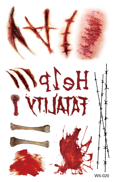 Custom Horror Big Mouth Face Scar Spider and Pumpkin Makeup Spooky Party Tattoo Sticker Halloween Temporary Tattoo