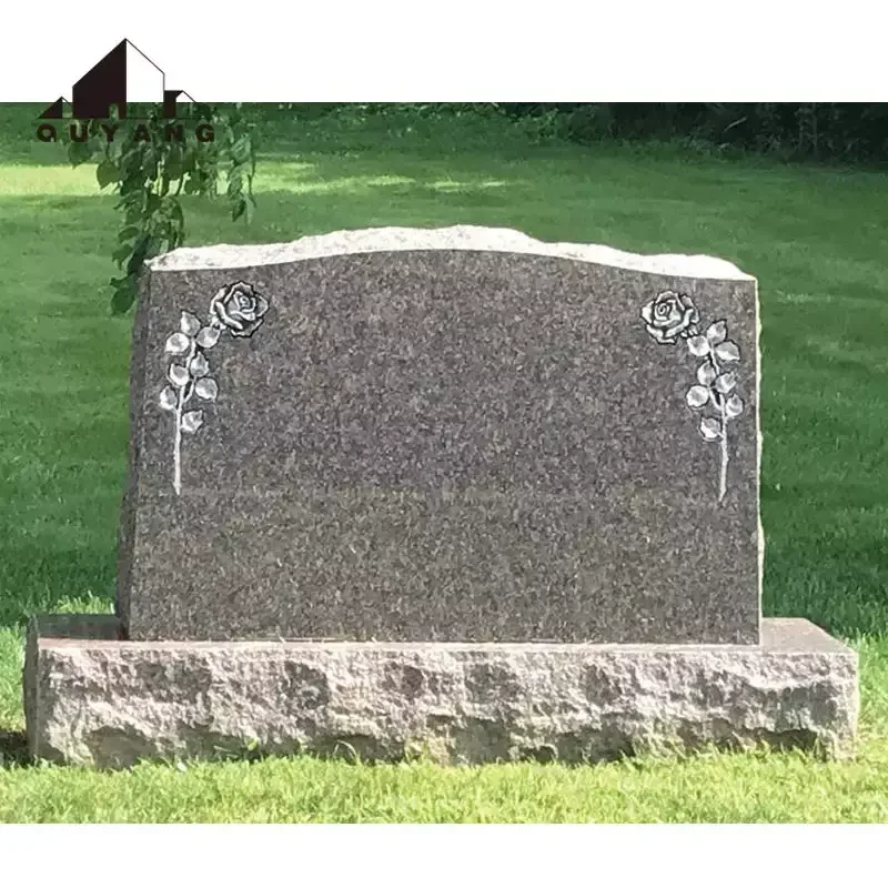 QUYANG Western Style Simple Deceased Grave Stone Cemetery Headstone Design Red Granite Cross Tombstone Monument