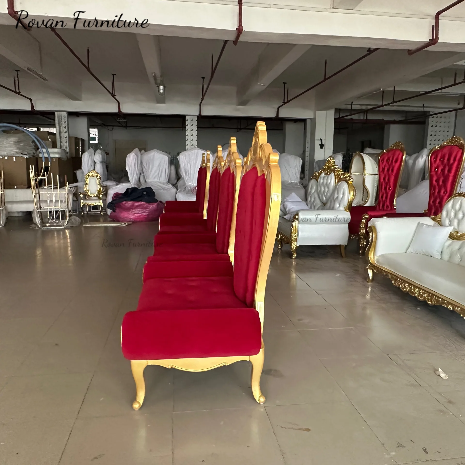 Good Price bride and groom Chair Red Velvet PU leather bridal chair for wedding