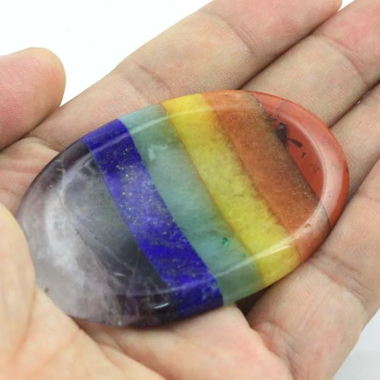 ML Natural 7 Chakra Reiki Crystal Quartz Gemstone Palm Stone Healing Crystal Worry Stone