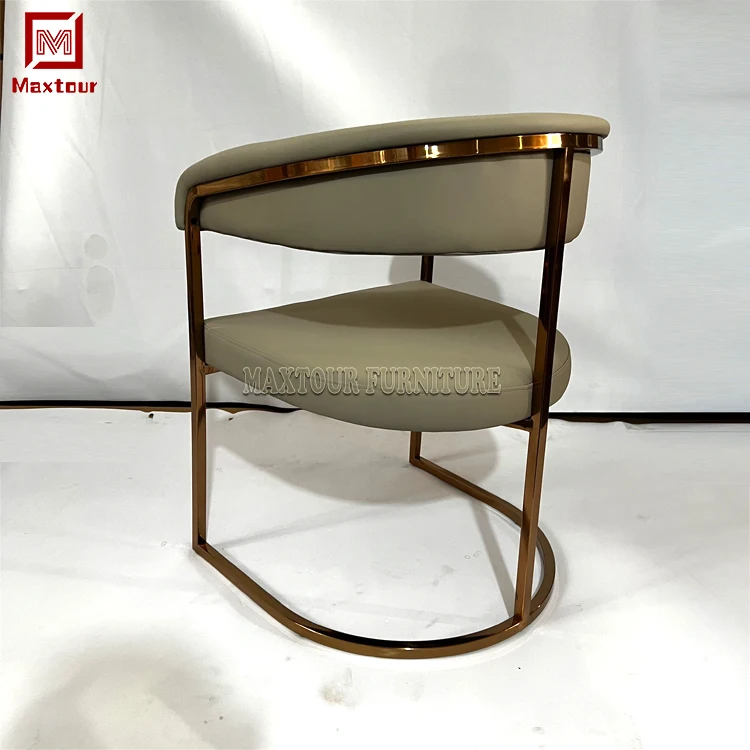 Luxury rose gold stainless steel and artificial leather arm dining room chair modern
