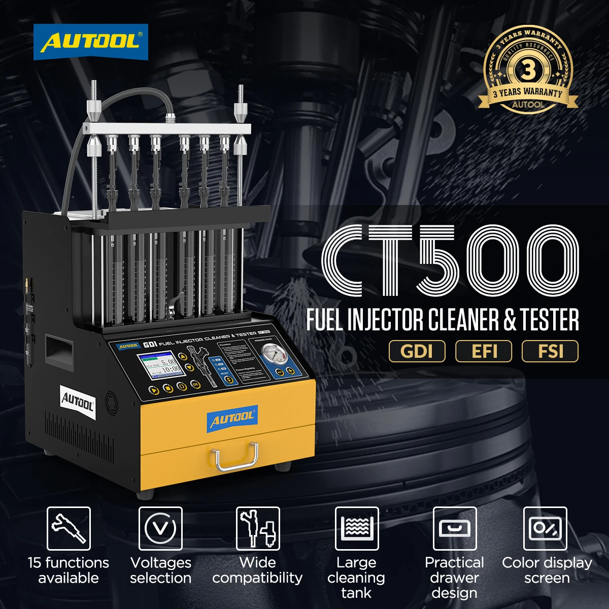 AUTOOL CT500 GDI EFI FSI Ordinary professional ultrasonic cleaning equipment motorcycle auto fuel injector cleaner